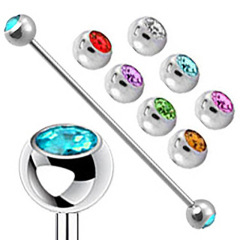 Amazon best-selling long soft ear cuff with diamond ball Industrial dumbbell barbell piercing jewelry wholesale