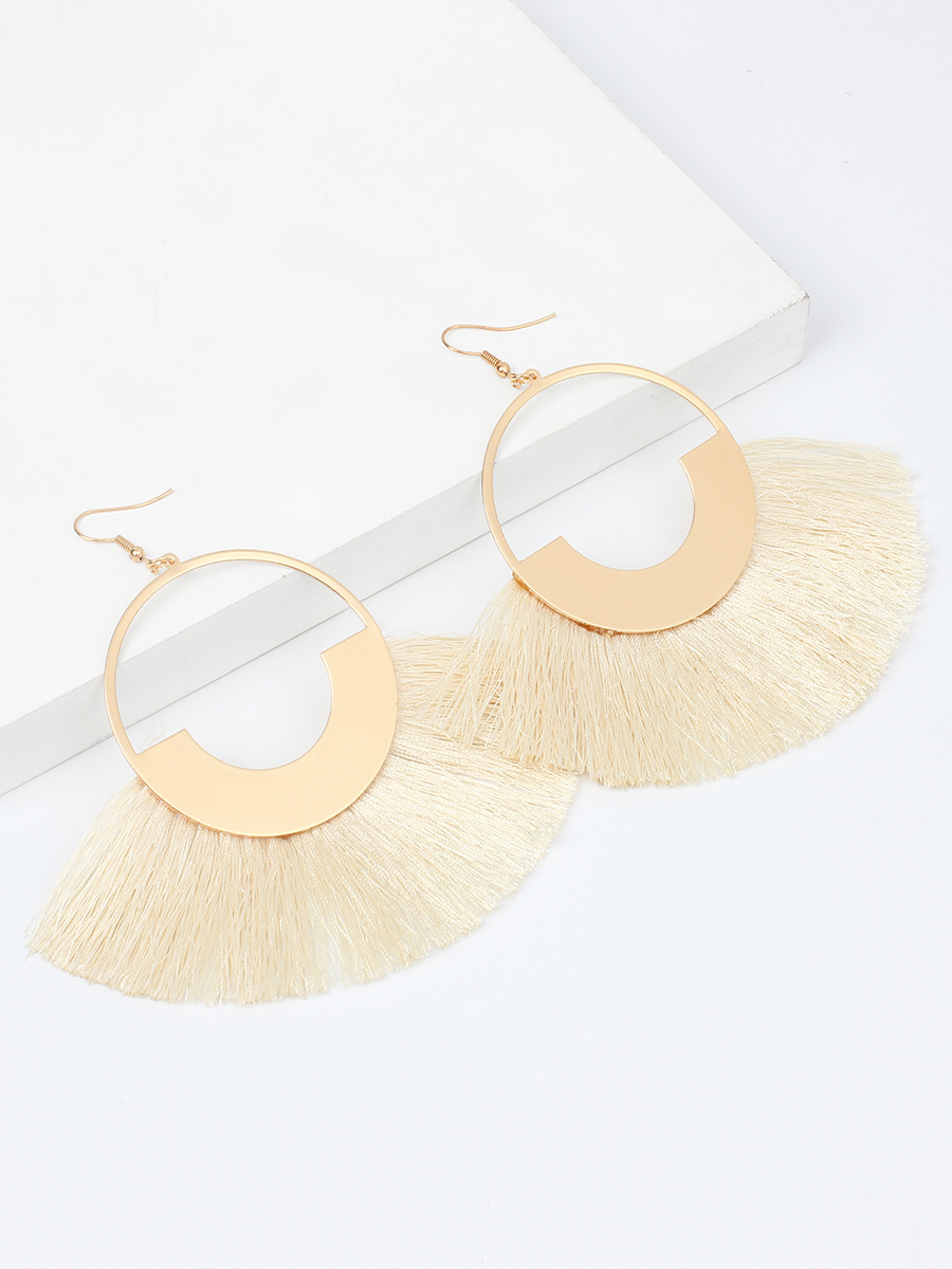 23g Weight No Inlaid Inlay Material Earrings Classification Travel, Birthday Occasion Sector Pattern Women'S Gender Ethnic Style Style Grey, Rose Red, Beige, Pink, Red, Green, Blue, Black Color Bohemian Red Retro Ethnic Style Triangle Cotton Thread Tassel Earrings 6