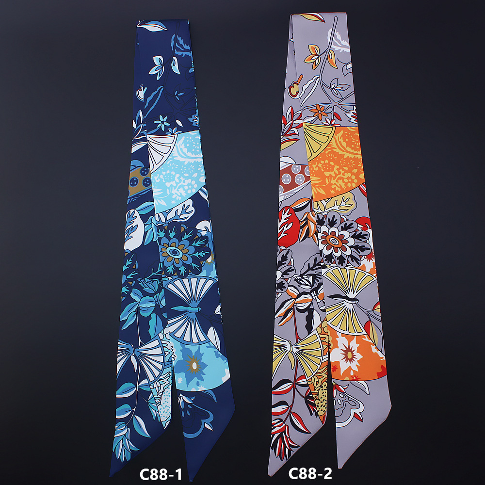 Korean Fashion Decoration Small Silk Scarf Women Floral Silk Print Scarf display picture 3