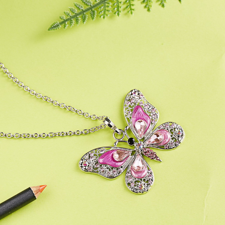Daily Occasion Sweet Butterfly Alloy Plating Inlay Rhinestones Unisex Pendant Necklace