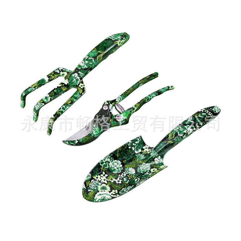 亚马逊热销园林印花工具三件套花园工具套装剪刀