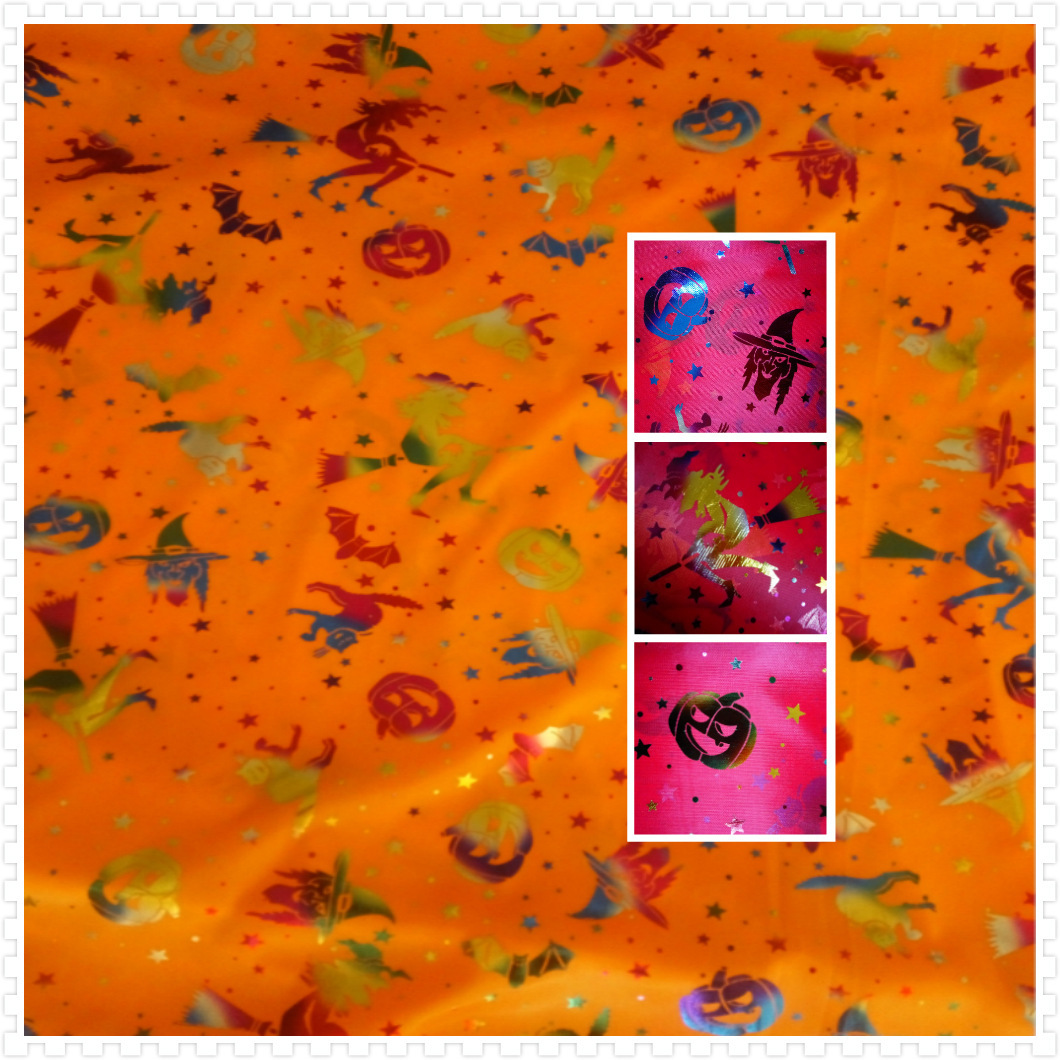 厂家现货批发万圣节披风布料 鬼节七彩大巫婆烫金针织布帽子用布