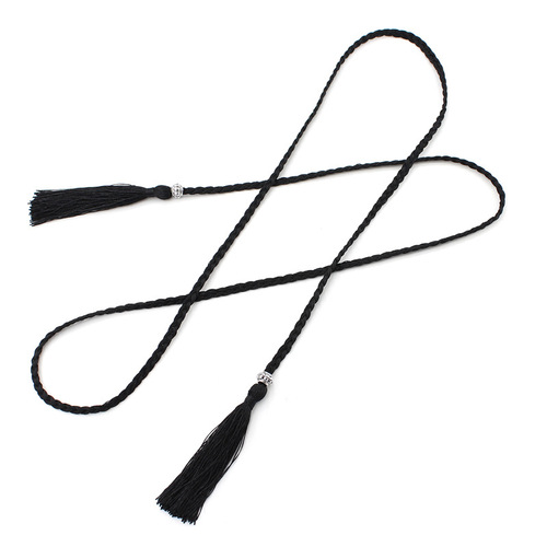 Thin knotted decorative rope waist chain women's ethnic style women's braided tassel cotton silk belt one-piece generation belt