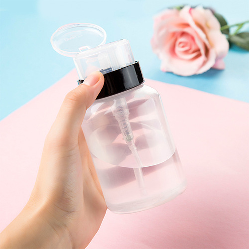 Nail art tools and supplies, acetone nail polish remover, nail cleaner, 200ml white capped bottle with lock and pump press bottle