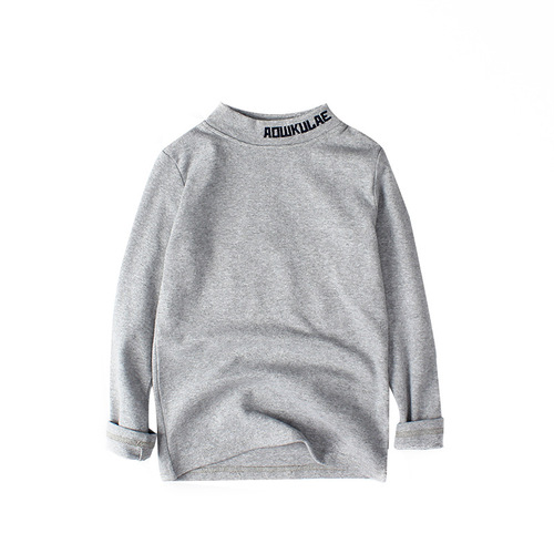 Spring and autumn Korean style new children's clothing pure cotton boys high collar long sleeve solid color thickened warm t-shirt children's bottoming shirt