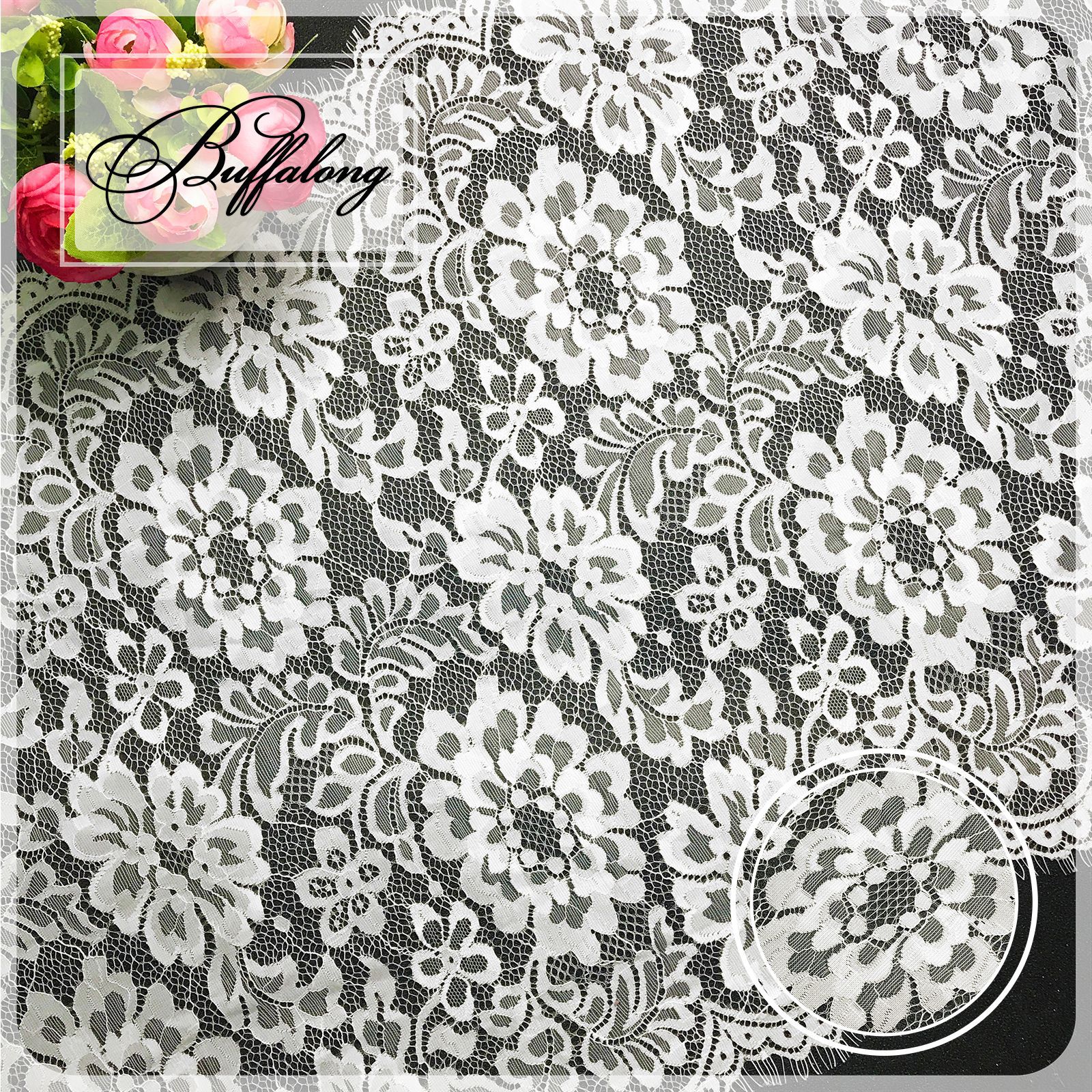 无弹全锦纶睫毛蕾丝花边 外贸网纱3D花朵镂空柔软lace 亚马逊桌布