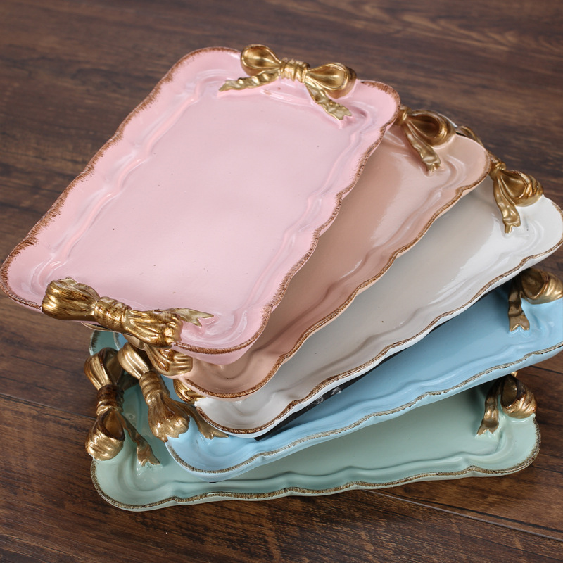 树脂首饰盘蝴蝶结复古戒指收纳耳钉手链项链展示盒珠宝水果蛋糕盘