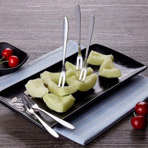 Stainless steel fruit fork, Korean creative fruit picks, two-tooth salad fork, Western dessert fork, tableware set