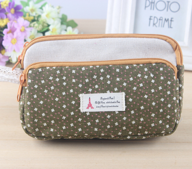 Korean Style Fabric Clutch Bag Women's Multi-Pocket Mobile Phone Coin Purse Plaid Cartoon Pattern Hand Bag