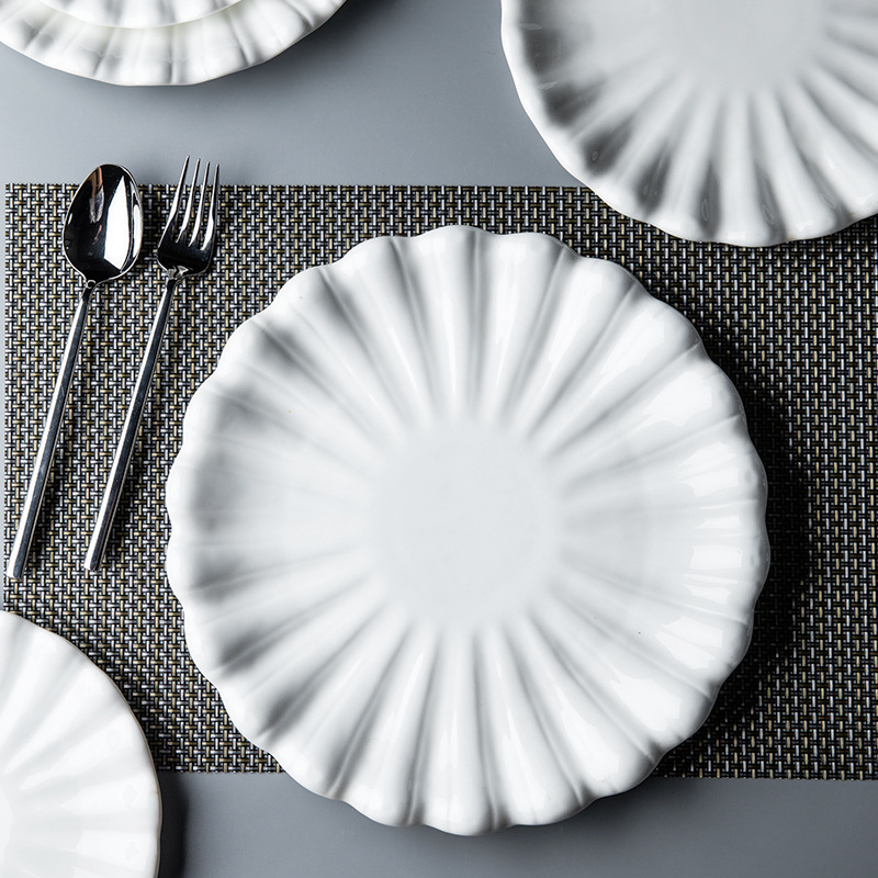 Creative Ceramic Plate Dish Plate Household Pure White Soup Plate Shallow Plate Flat Plate Cake Snack Plate Asymmetrical Plate Tableware