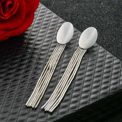 B1290 Oval Smooth have more cash than can be accounted for tassels Ear clip Pierced ears Anti allergy Needle Earrings Ear jewelry