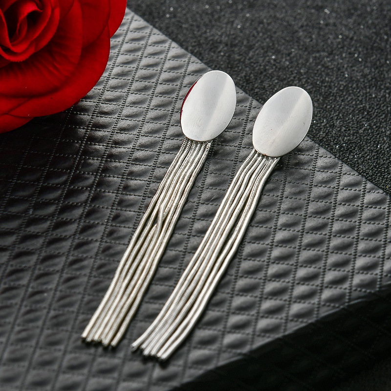 B1290 Oval Smooth have more cash than can be accounted for tassels Ear clip Pierced ears Anti allergy Needle Earrings Ear jewelry