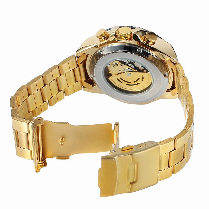 Ganador hombres de moda casual reloj hueco movimiento mecánico gran dial reloj de oro reloj mecánico automático 428
