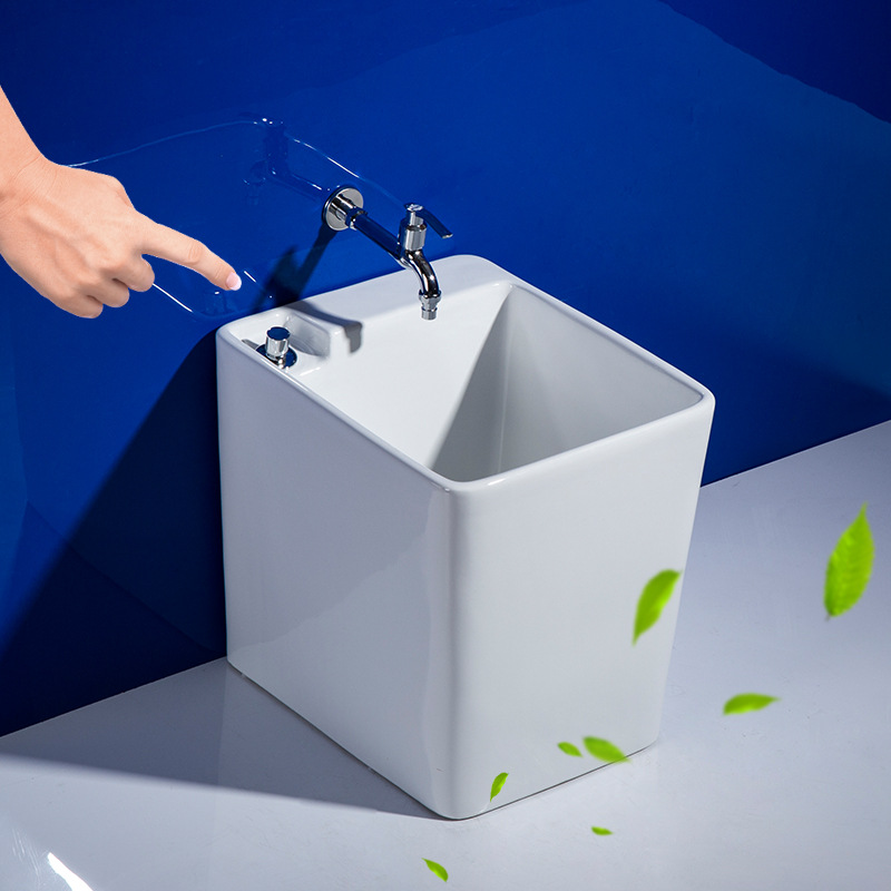 工厂直销陶瓷拖把池拖布池 自动下水地拖盆 旋转下水拖布盆拖把盆