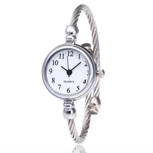 Chic-style decorative watch for women, student-friendly silver bracelet-style, open design, fresh and versatile Korean version, minimalist and retro watch.