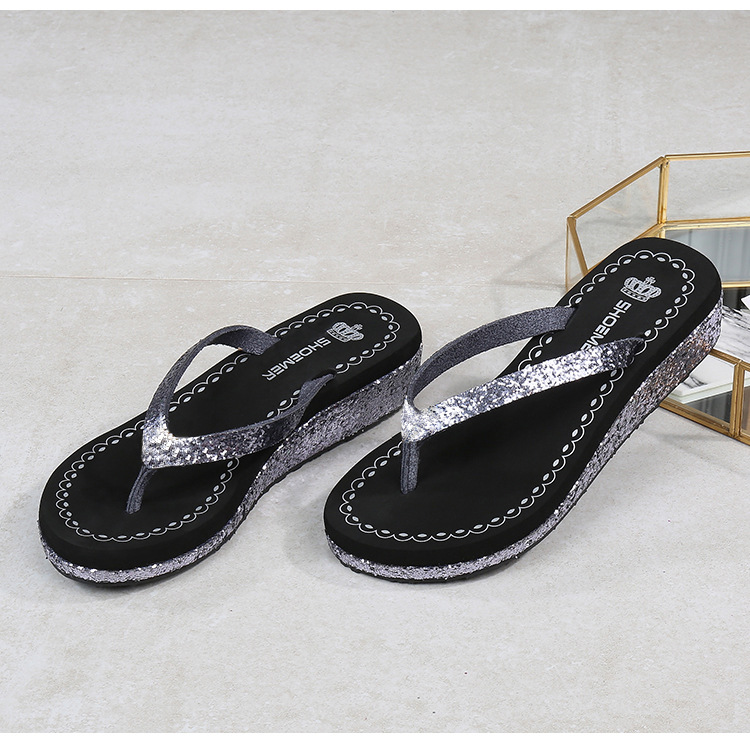 Frau Lässig Einfarbig Pailletten Strass Runder Zeh Flip-Flops display picture 26