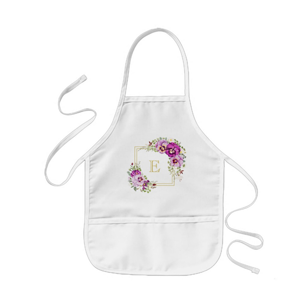 外貿(mào)優(yōu)雅花卉復(fù)古紫色蝴蝶花成人圍裙工作圍裙防污圍裙