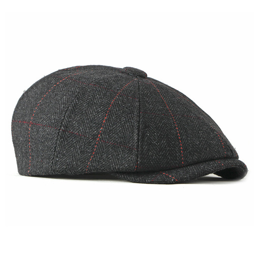 Men's British Retro Wool Beanie Beret Hat for Middle-Aged Adults, Autumn/Winter New Style Octagonal Hat, Leisure Painter Hat