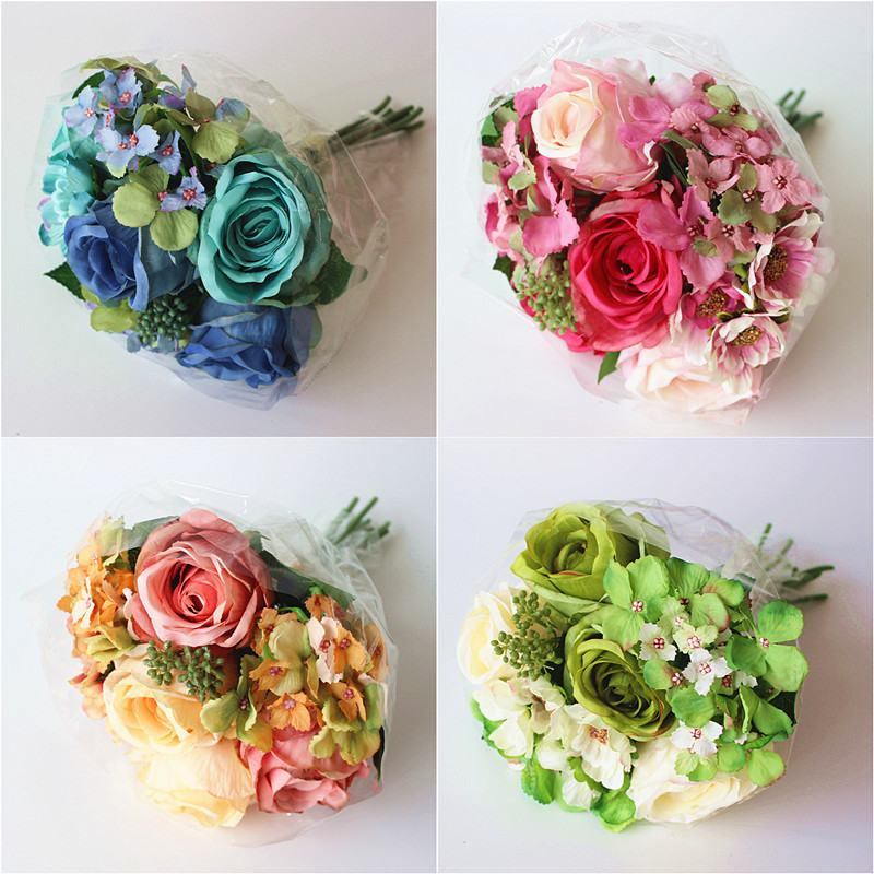 婚庆仿真新娘手捧花 结婚欧式森系仿真花花束 假花婚庆人造玫瑰花