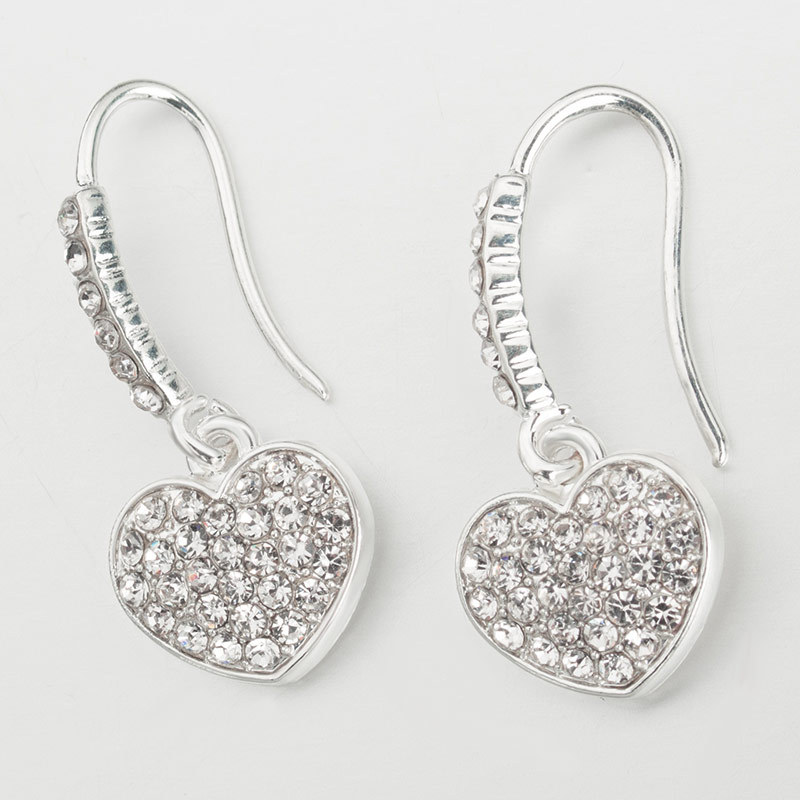 Aretes Plateados Simples Y Elegantes Llenos De Diamantes Con Forma De Corazón Y Gancho Para El Oído display picture 5