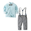 Shirt for boys, overall, green bow tie, set to go out, children's clothing, European style, long sleeve