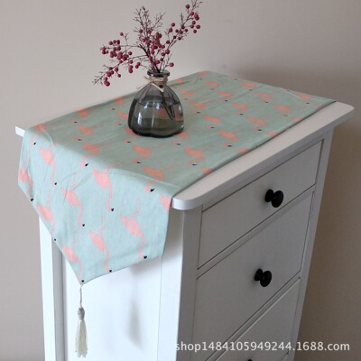 亚麻材质火烈鸟现代简约北欧INS风格桌旗欧式电视柜布茶几旗|ru