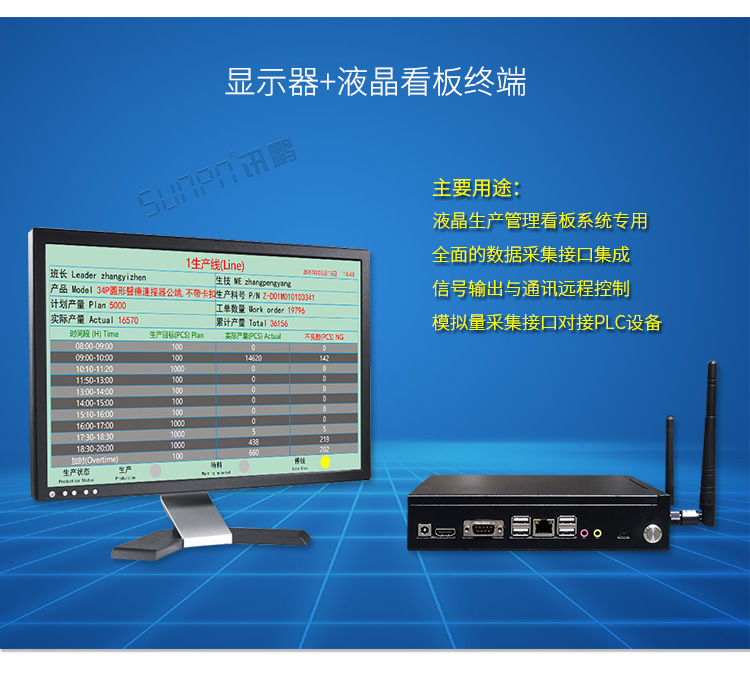 讯鹏生产管理电子液晶看板专用Windows系统工业级嵌入式工控机