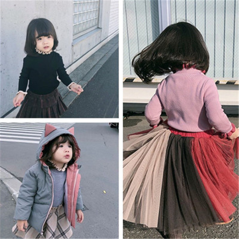 2018新款儿童花边毛衣宝宝半高领秋冬装女童打底针织衫一件代发|ms