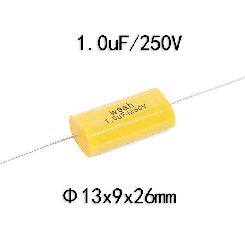 可定制生产1.0UF 250V WEAH黄扁音响分频器电容 无极轴向高音电容