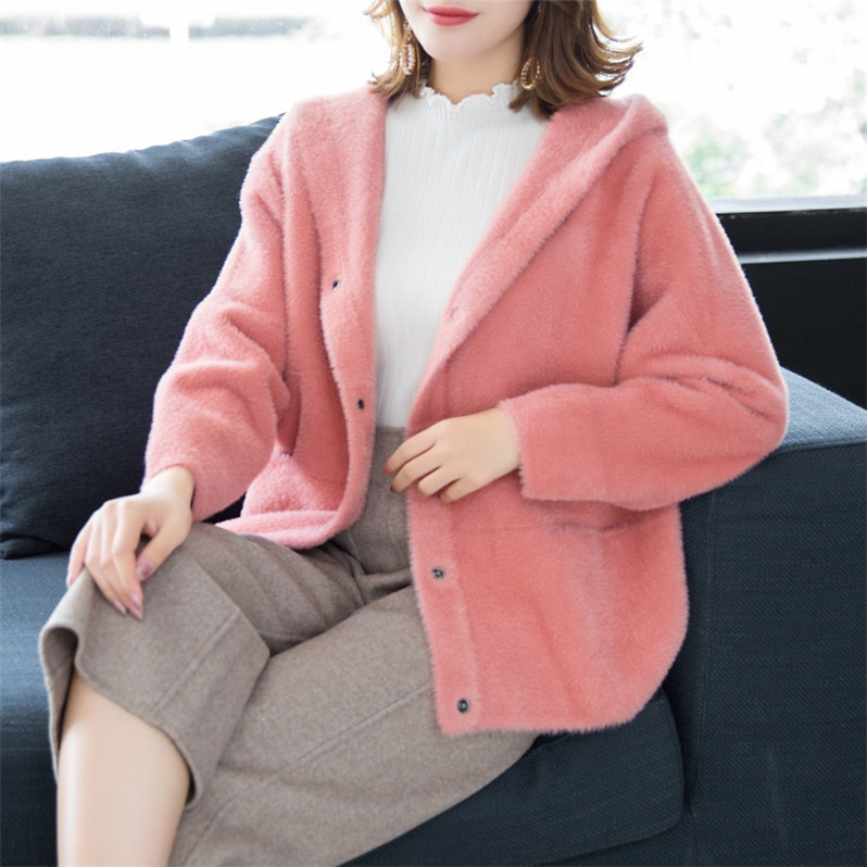 2018新款女裝上衣韓版針織衫仿水貂絨外套女短款寬松毛衣壹件代發