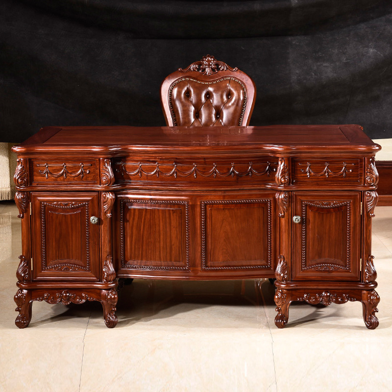 东阳红木家具花梨木书桌椅大果紫檀中式红木写字台欧式办公桌批发|ms