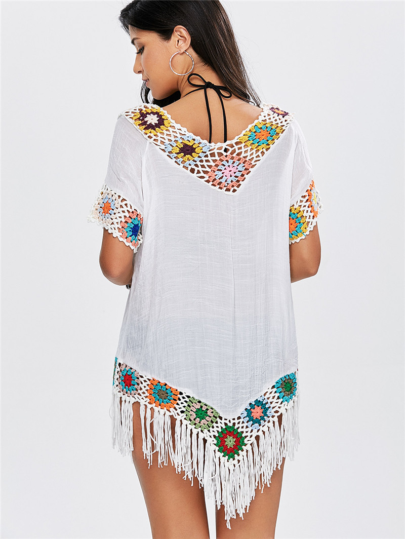 2018新款女裝針織衫長袖鏤空手鉤比基尼罩衫寬松波西米亞沙灘罩衫