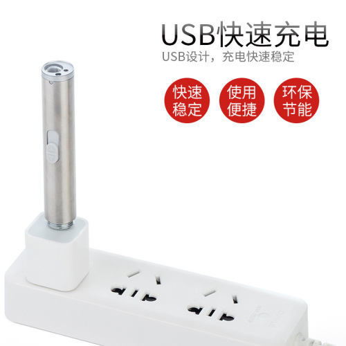 Proven USB rechargeable mini flashlight multi-functional stainless steel LED purple light money detector lamp camping lighting small flashlight