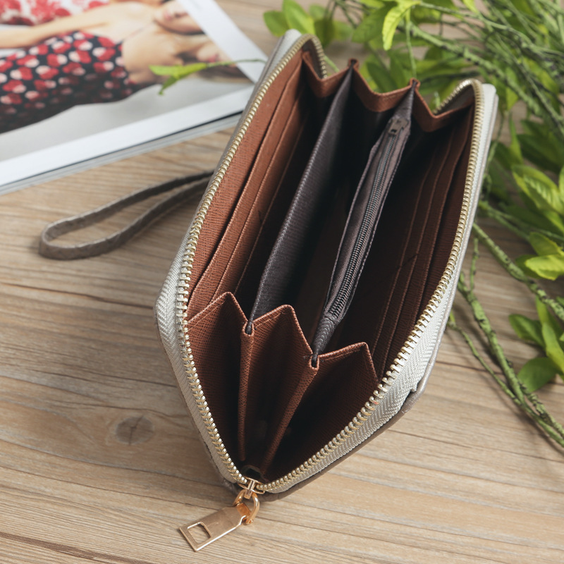 72g Weight Polyester Lining Material Zipper Closure Type Business Occasion Pu Leather Material Solid Color Pattern Unisex Gender Square Shape Khaki, Rose Red, Pink, Purple, Blue, Silver, Bronze, Black Color Korean Woven Pattern Wallet 15