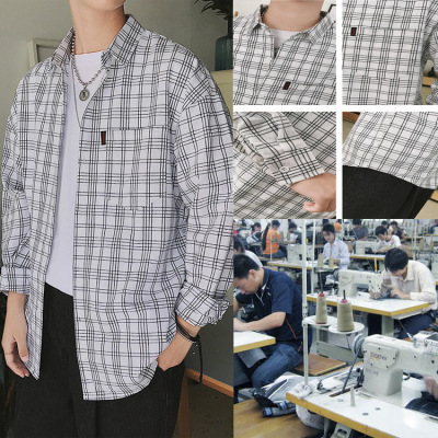 Autumn literature Long sleeve lattice shirt Young men leisure time shirt Chaopai machining customized OEM OEM