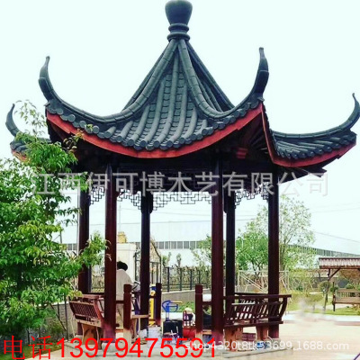 包郵中式戶外防腐木八角涼亭 六角古建木亭 景觀景區公園庭院亭子