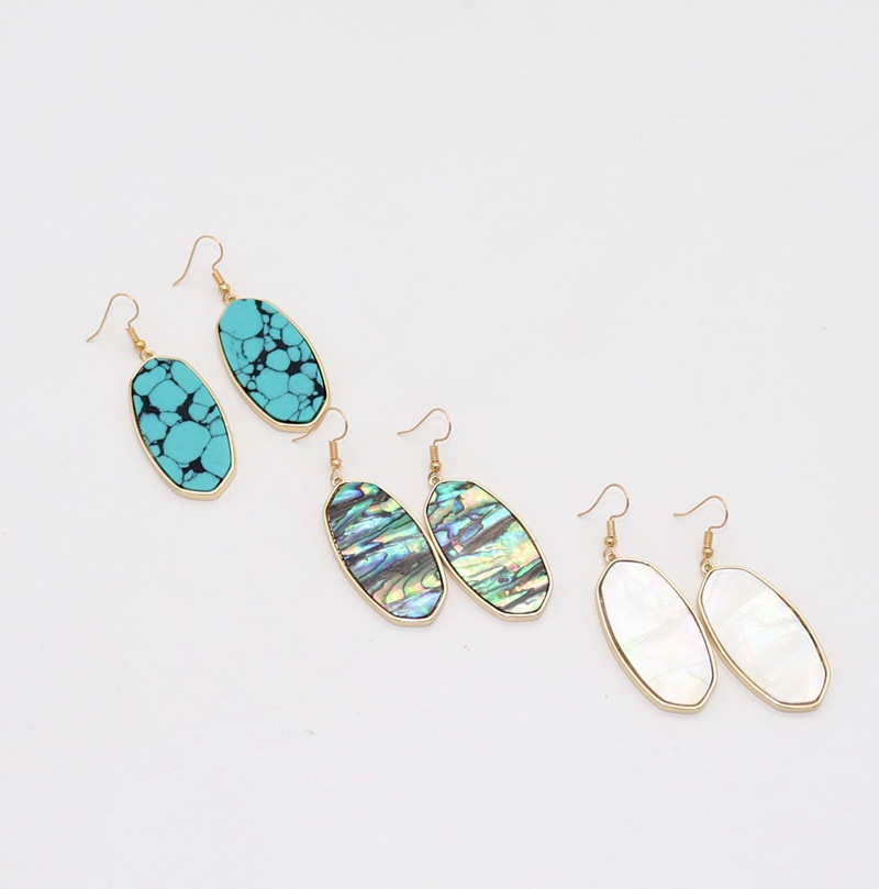 1 Pair Retro Oval Leopard Alloy Straw Inlay Pu Turquoise Shell Women's Drop Earrings display picture 4