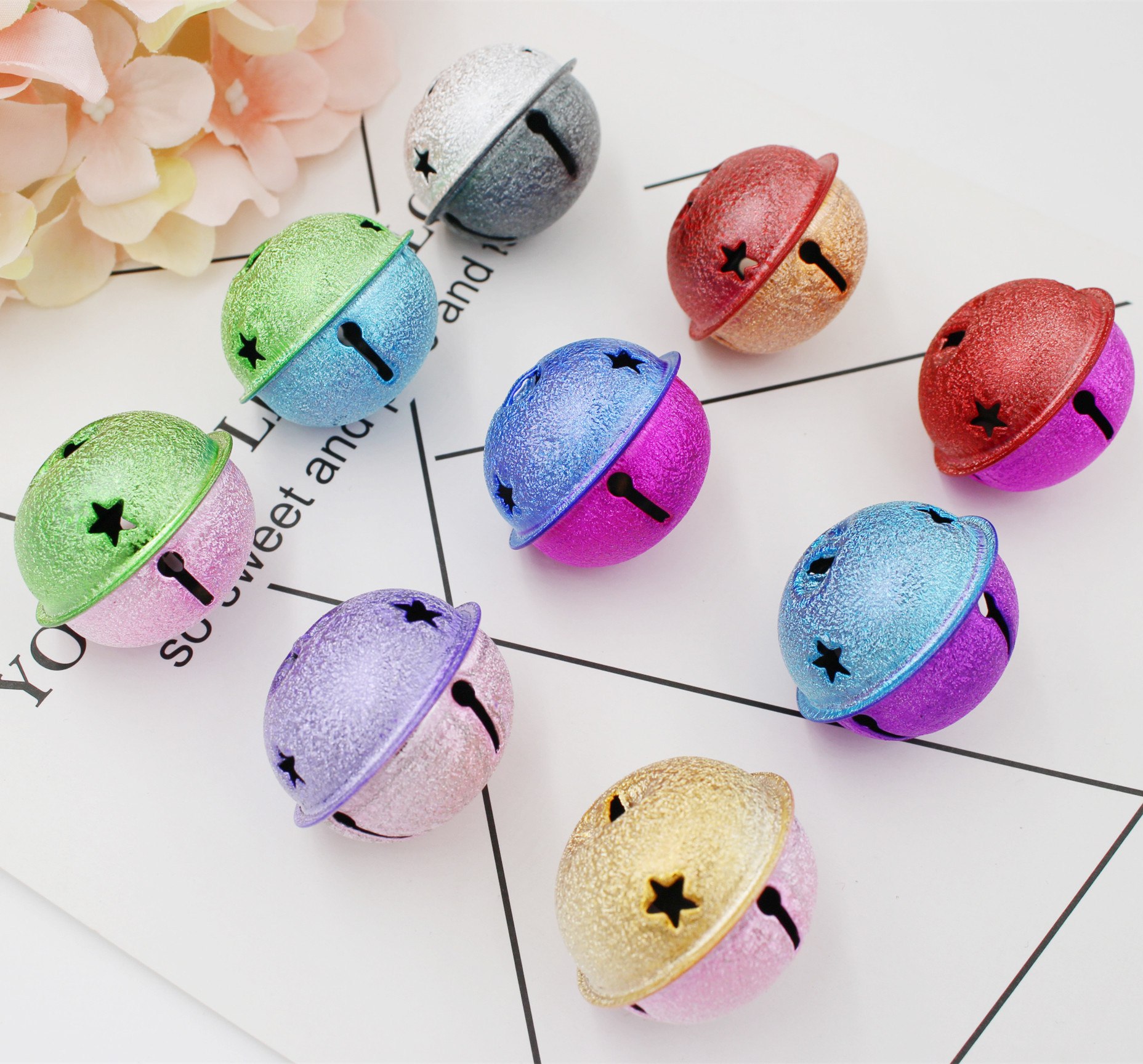 新款 4CM雙色磨砂鈴铛 鑰匙扣挂件  配件鈴铛 五星聖誕夢幻般鈴铛