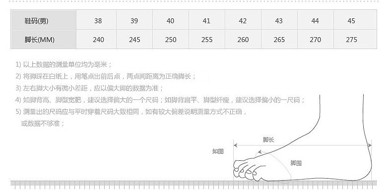 尺码对照表
