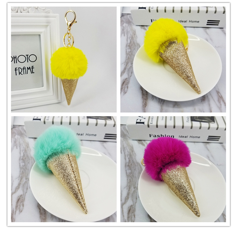 New Ice Cream Cone Ice Cream Hairy Ball Keychain display picture 2