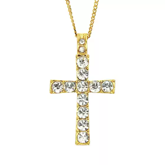 Hip Hop Gold-Plated Cross Pendant Necklace Religious Men's Cuban Chain Fashion Accessory