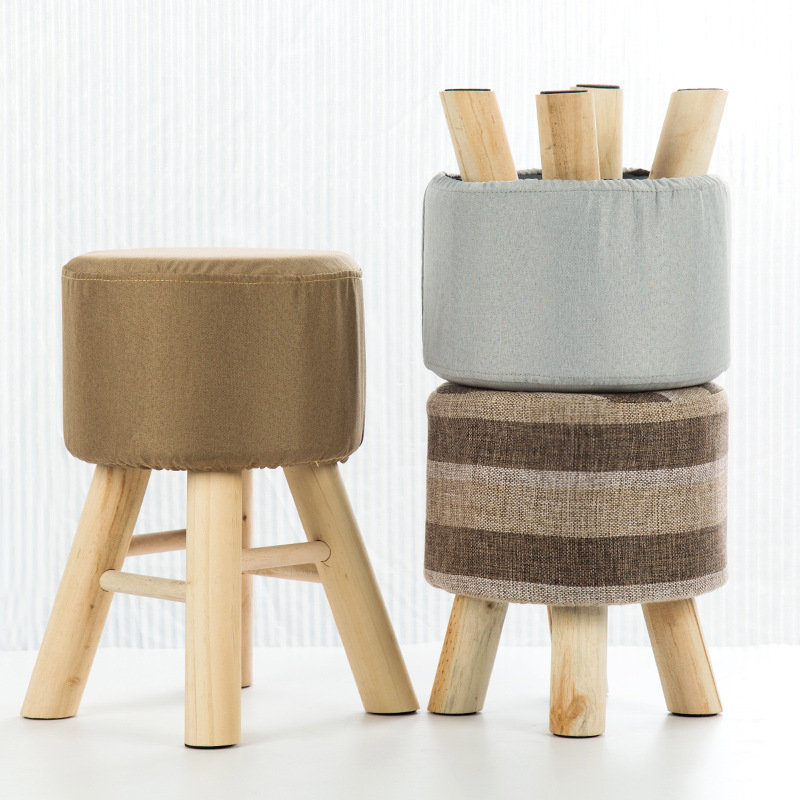 成人家用矮凳 实木布艺小凳子 创意可拆洗沙发凳成人家用沙发圆凳