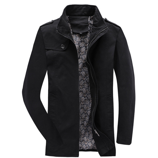 Men’s stand collar cotton wash coat mid length casual jacket in spring and Autumn