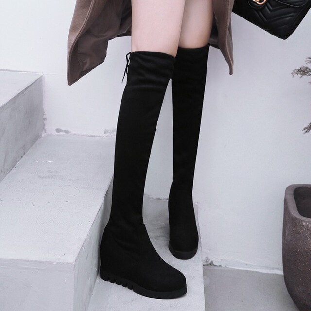 Spring and Autumn New Korean knee high boots women’s high heel Plush elastic versatile thin boots