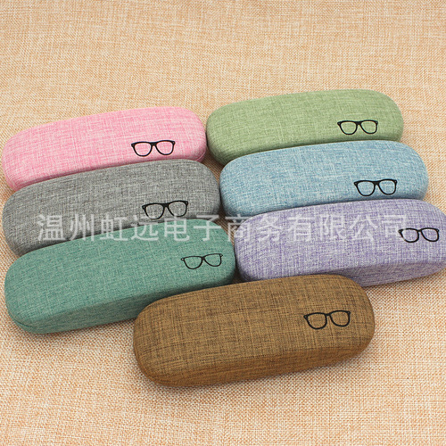 Wholesale linen glasses box, iron box wrapped in cotton and linen, small fresh and simple myopia glasses box, flip cover, retro linen surface