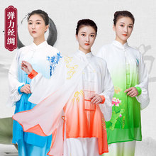 小和山太极服女披纱青花瓷刺绣武术表演比赛绣花太极拳练功服装男