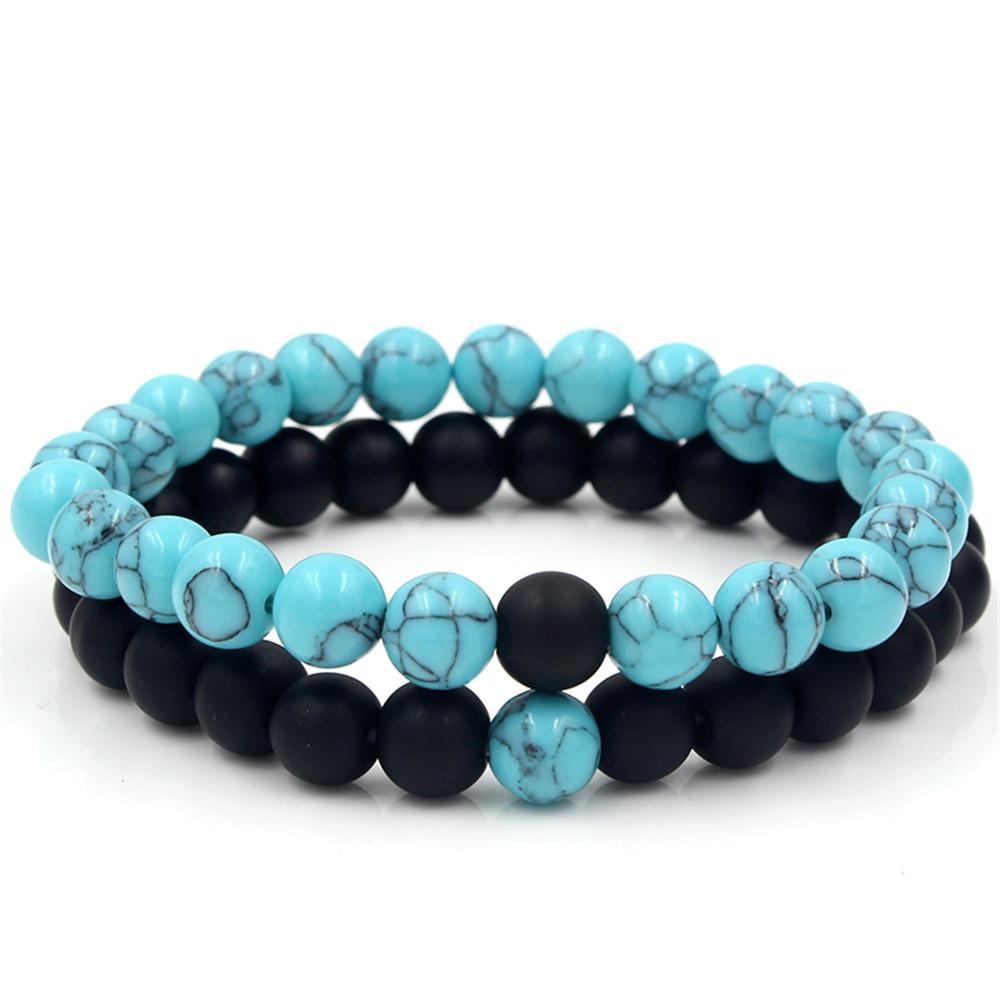 Fashion Natural Turquoise Black Frosted Stone Bracelet Elastic Bracelet Wholesale display picture 14