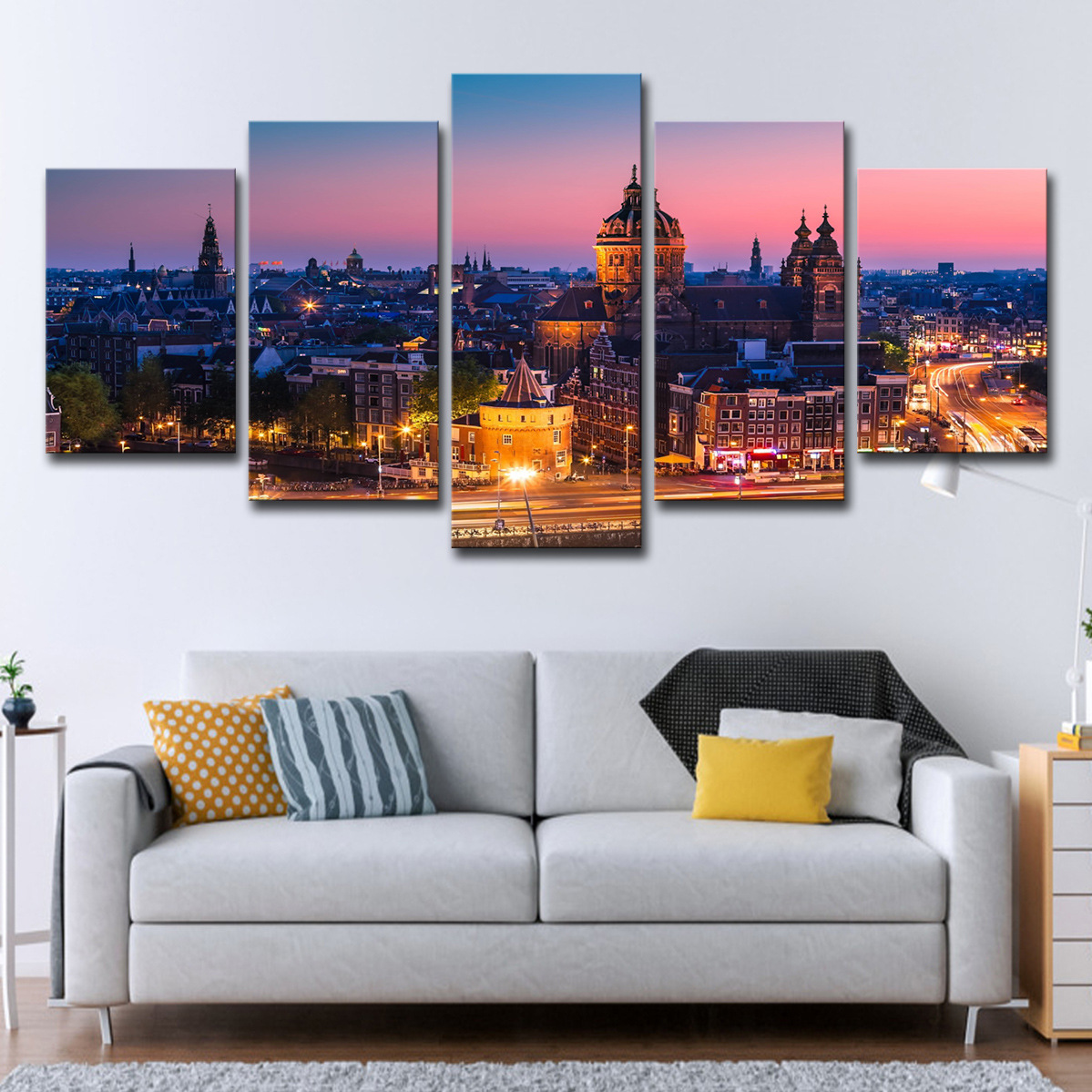 Transfronterizo deseo AE5 piezas Londres vista nocturna pintura ciudad arquitectura Fotos decoración del hogar sala de estar arte de la pared