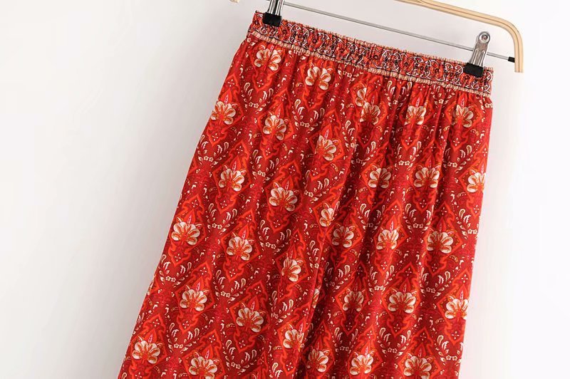  autumn red stitching printed wide-leg pants NSAM4285