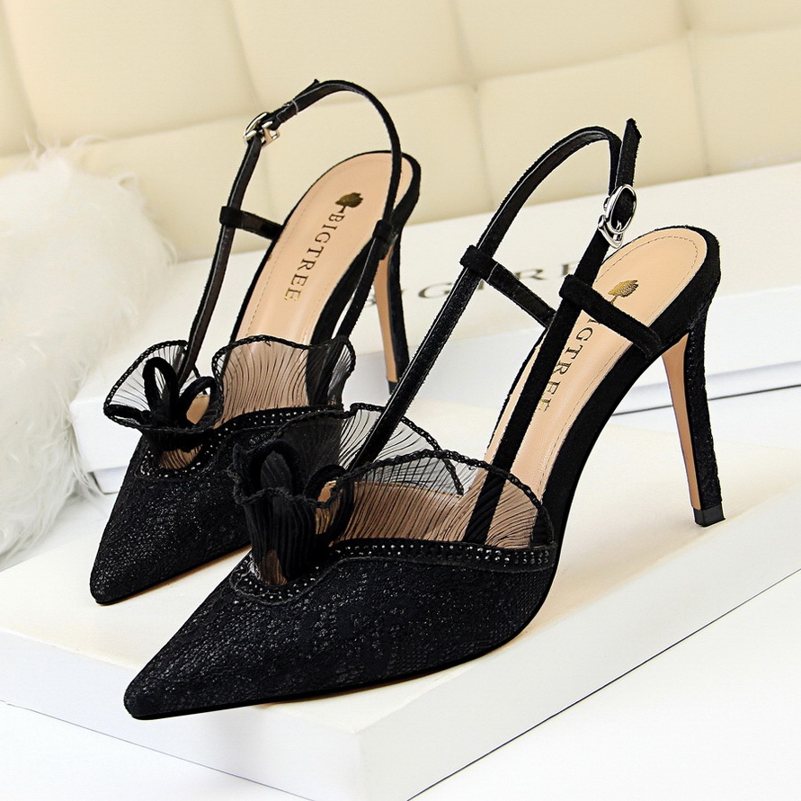 High Heels Fashion Sexy Banquet Slim Women's Shoes Stiletto High Heels Rhinestone Lace Hollow Sandals Lady Shoes